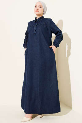 Gömlek Yaka Düğmeli Kot Elbise Lacivert - ASME
