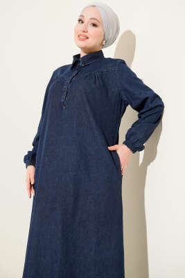 Gömlek Yaka Düğmeli Kot Elbise Lacivert - Elbise