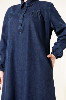 Gömlek Yaka Düğmeli Kot Elbise Lacivert - Elbise