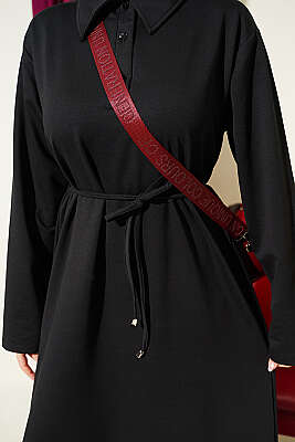 Gömlek Yaka Düğmeli Loyşa Elbise Siyah - 500-700 TL Ürünler