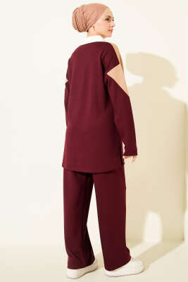 Gömlek Yaka Düğmeli Loyşa İkili Takım Bordo - İkili Takım