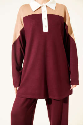 Gömlek Yaka Düğmeli Loyşa İkili Takım Bordo - İkili Takım
