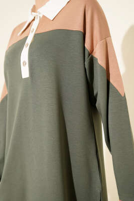 Gömlek Yaka Düğmeli Loyşa İkili Takım Haki - İkili Takım