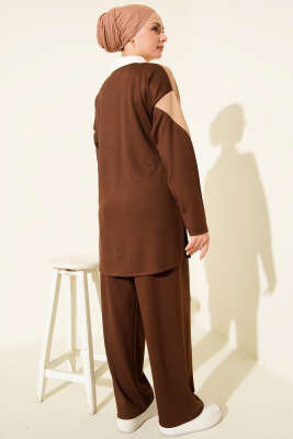 Gömlek Yaka Düğmeli Loyşa İkili Takım Kahve - İkili Takım