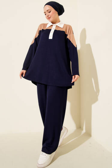 Gömlek Yaka Düğmeli Loyşa İkili Takım Lacivert - İkili Takım