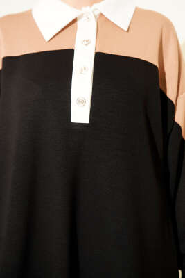 Gömlek Yaka Düğmeli Loyşa İkili Takım Siyah - İkili Takım