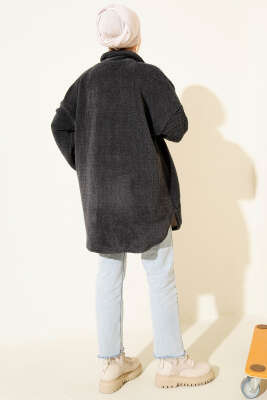 Gömlek Yaka Düğmeli Peluş Mont Antrasit - Mont