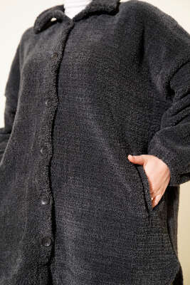 Gömlek Yaka Düğmeli Peluş Mont Antrasit - Mont