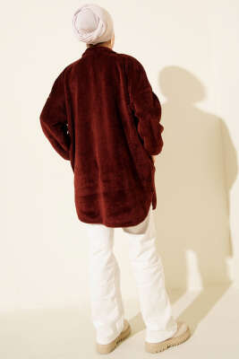 Gömlek Yaka Düğmeli Peluş Mont Bordo - Mont