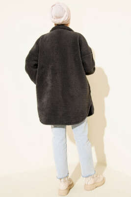 Gömlek Yaka Düğmeli Peluş Mont Füme - Mont