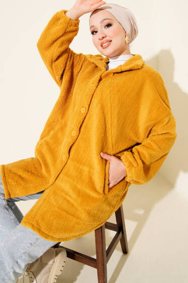 Gömlek Yaka Düğmeli Peluş Mont Hardal - Mont