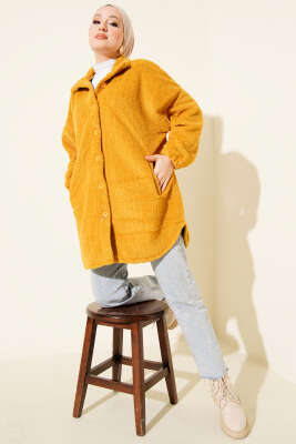 Gömlek Yaka Düğmeli Peluş Mont Hardal - Yılın Fırsatı