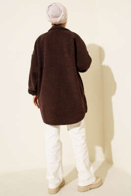 Gömlek Yaka Düğmeli Peluş Mont Kahve - Yılın Fırsatı