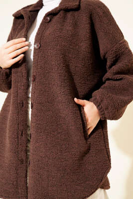 Gömlek Yaka Düğmeli Peluş Mont Kahve - Yılın Fırsatı