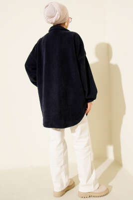 Gömlek Yaka Düğmeli Peluş Mont Lacivert - Mont