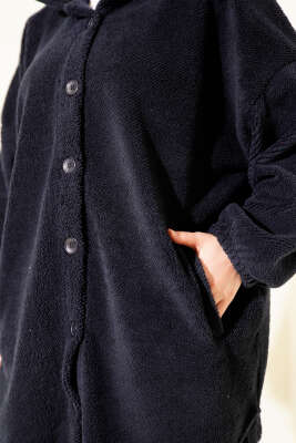 Gömlek Yaka Düğmeli Peluş Mont Lacivert - Yılın Fırsatı