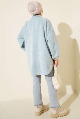 Gömlek Yaka Düğmeli Peluş Mont Mavi - Mont