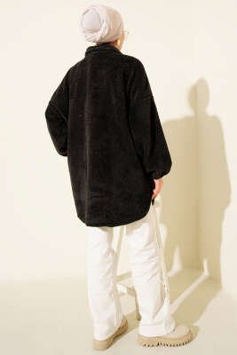 Gömlek Yaka Düğmeli Peluş Mont Nefti - Mont