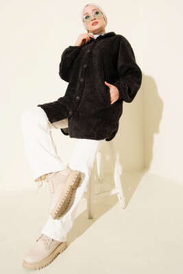 Gömlek Yaka Düğmeli Peluş Mont Nefti - Yılın Fırsatı