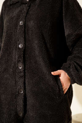 Gömlek Yaka Düğmeli Peluş Mont Nefti - Yılın Fırsatı