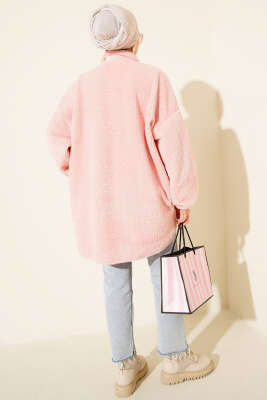 Gömlek Yaka Düğmeli Peluş Mont Pembe - Mont
