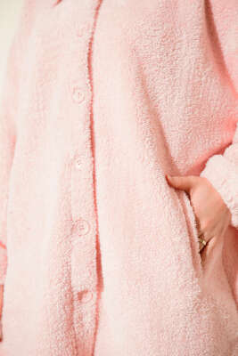 Gömlek Yaka Düğmeli Peluş Mont Pembe - Mont