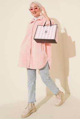 Gömlek Yaka Düğmeli Peluş Mont Pembe - Yılın Fırsatı