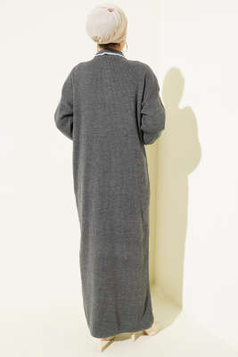 Gömlek Yaka Düğmeli Triko Elbise Antrasit - Elbise