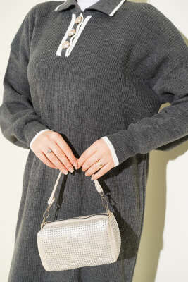 Gömlek Yaka Düğmeli Triko Elbise Antrasit - Elbise