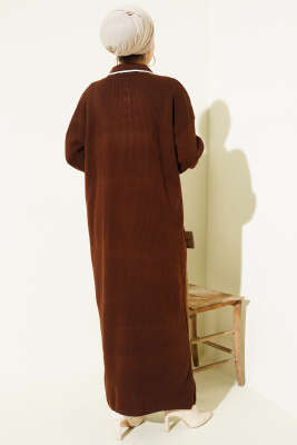 Gömlek Yaka Düğmeli Triko Elbise Kahve - Elbise