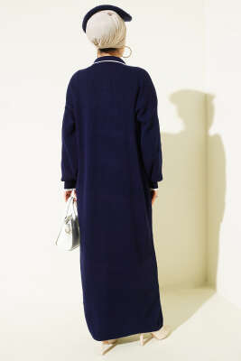 Gömlek Yaka Düğmeli Triko Elbise Lacivert - Elbise