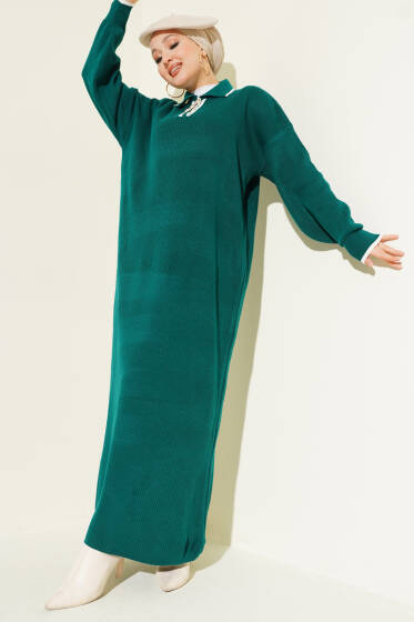 Gömlek Yaka Düğmeli Triko Elbise Nefti - Elbise