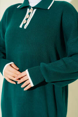 Gömlek Yaka Düğmeli Triko Elbise Nefti - Elbise