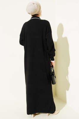 Gömlek Yaka Düğmeli Triko Elbise Siyah - Elbise