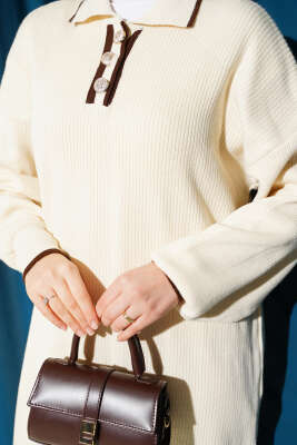 Gömlek Yaka Düğmeli Triko Elbise Taş - Elbise