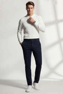 Gömlek Yaka Düğmeli Triko Erkek Kazak Beyaz - Erkek Kazak