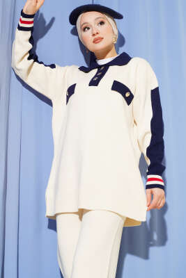 Gömlek Yaka Düğmeli Triko İkili Takım Bej - İkili Takım