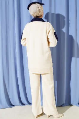 Gömlek Yaka Düğmeli Triko İkili Takım Bej - İkili Takım