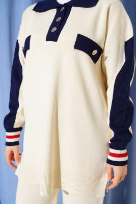 Gömlek Yaka Düğmeli Triko İkili Takım Bej - İkili Takım