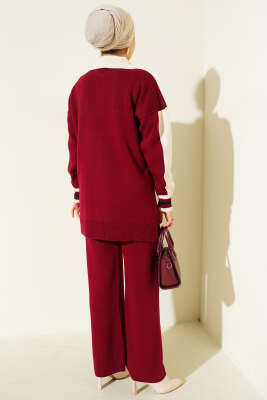 Gömlek Yaka Düğmeli Triko İkili Takım Bordo - İkili Takım