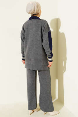 Gömlek Yaka Düğmeli Triko İkili Takım Füme - İkili Takım