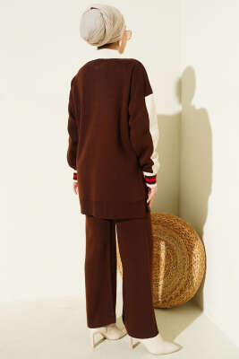 Gömlek Yaka Düğmeli Triko İkili Takım Kahve - İkili Takım