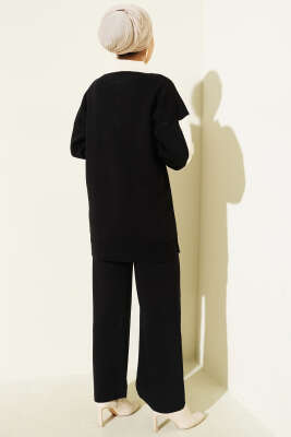 Gömlek Yaka Düğmeli Triko İkili Takım Siyah - İkili Takım