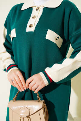 Gömlek Yaka Düğmeli Triko İkili Takım Zümrüt - İkili Takım