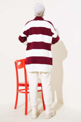 Gömlek Yaka Düğmeli Triko Tunik Bordo - Triko Tunik