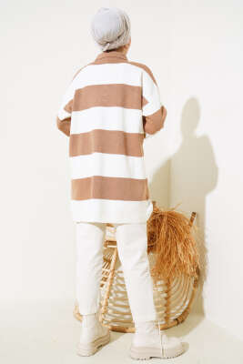 Gömlek Yaka Düğmeli Triko Tunik Büsküvi - Triko Tunik