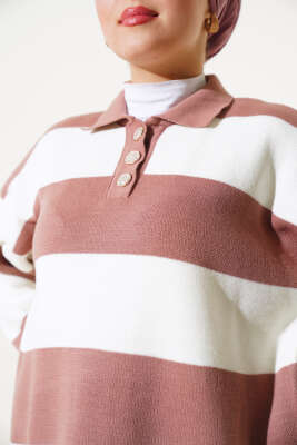 Gömlek Yaka Düğmeli Triko Tunik Gül Kurusu - Triko Tunik