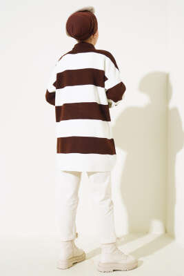 Gömlek Yaka Düğmeli Triko Tunik Kahve - Triko Tunik