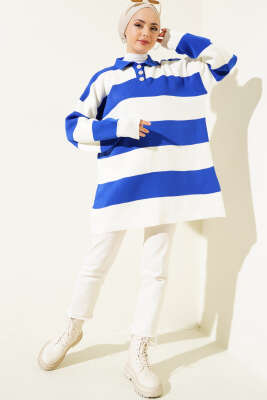 	 Gömlek Yaka Düğmeli Triko Tunik Saks - Triko Tunik