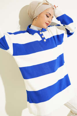 	 Gömlek Yaka Düğmeli Triko Tunik Saks 